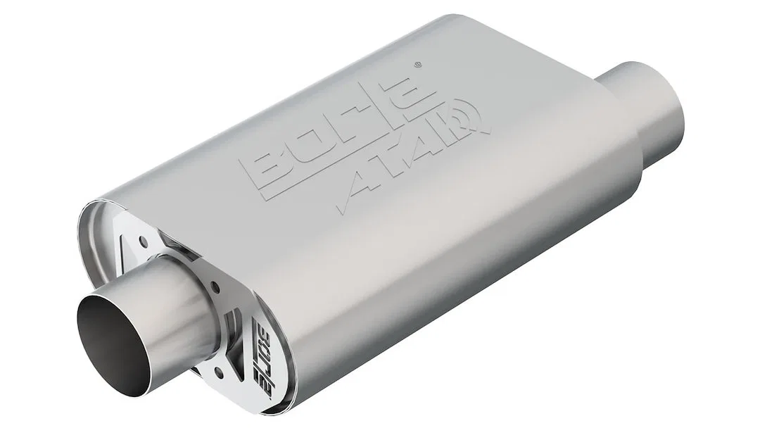 400844 – BORLA Exhaust Muffler, 9.1 Inch Width x 4.35 Inch Height Oval T-304 Stainless Steel Case Single 3 Inch Offse...